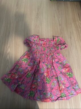 GAP Pink Floral Smocked Puff-Sleeve Dress